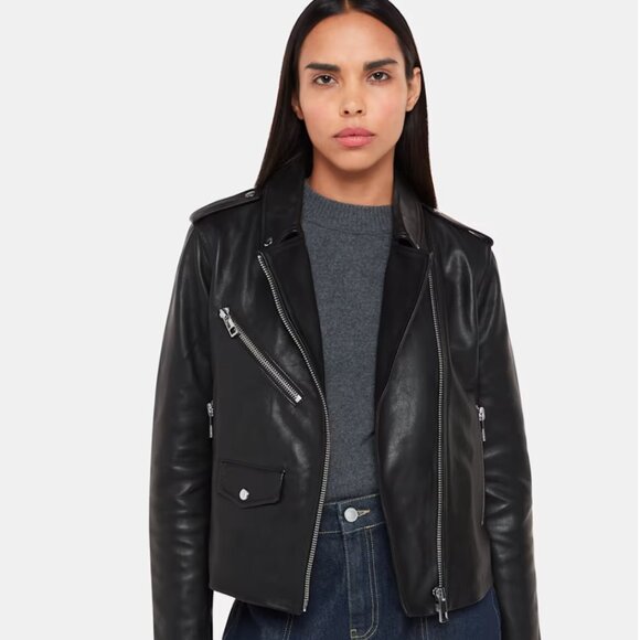 Black Agnes Pocket Leather Jacket - Picture 1 of 5